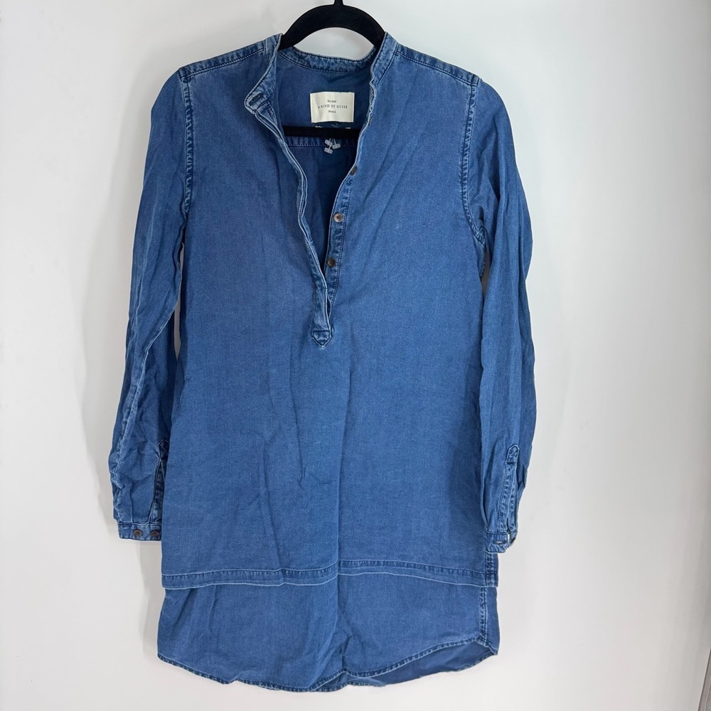 A Kind of Guise Denim Classic Old Money Long Sleeve V Neck Mini Dress